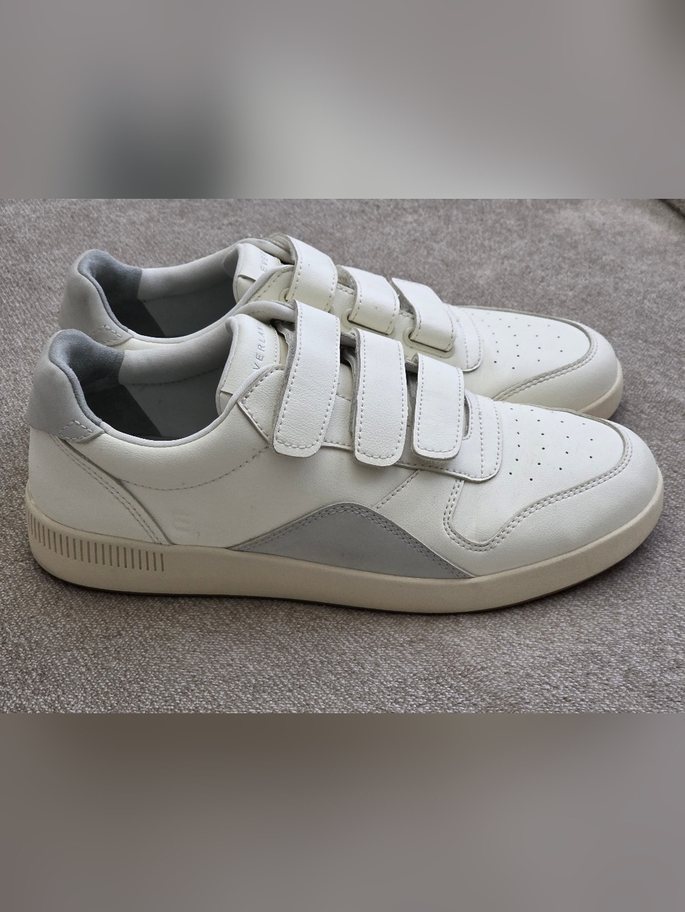 EVERLANE The ReLeather® Velcro Court Sneaker Off White/Fog Unisex W-8 M-6 - Picture 2 of 7